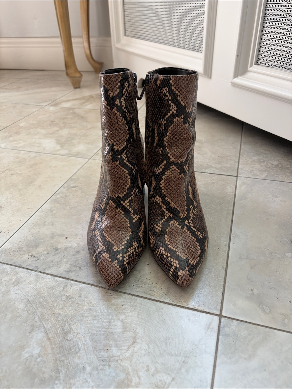Sam Edelman Brown Snake-Print Pointed Toe Ankle Booties
